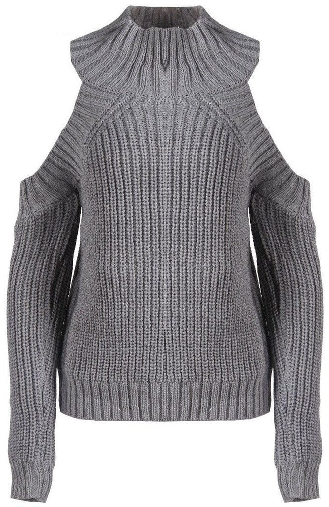 Cold-Shoulder Knit Sweater - (Various Colors to Choose From) - DESIGNER INSPIRED FASHIONS