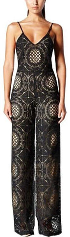 Cut-Out Lace-Macrame Sleeveless Jumpsuit-Black
