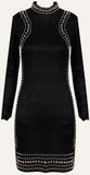 Black Studded Long-Sleeve Bodycon Mini Dress