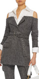 Belted Herringbone Cold-Shoulder Shirt-Jacket