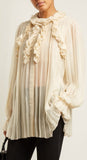 Ruffle-Trimmed Pleated Silk-Chiffon Blouse