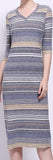 Stripe Knit V-Neck Midi Dress