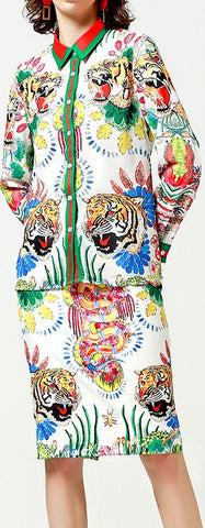 Print Web-Trim Shirt and Pencil Skirt Set