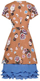 Floral Print Color-Contrast Ruffle Trim Dress