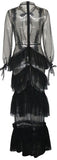 Long Black Sheer Tiered Light Lace Dress - DESIGNER INSPIRED FASHIONS