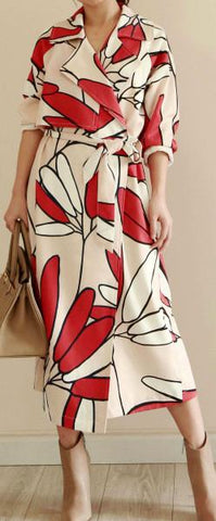 Floral Abstract Print Trench Coat - DESIGNER INSPIRED FASHIONS