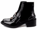 Black Patent Leather Metal-Ring Ankle Boots - DESIGNER INSPIRED FASHIONS