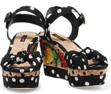 Embroidered Polka-Dot Crepe and Cork Sandals - DESIGNER INSPIRED FASHIONS