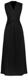 Belt-Attached Long Dress - Red or Black