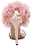 Ruffled Flower-Ankle Leather Sandals in Pink or Black - DESIGNER INSPIRED FASHIONS