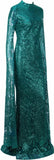 Emerald Green Long-Sleeve Glitter Gown