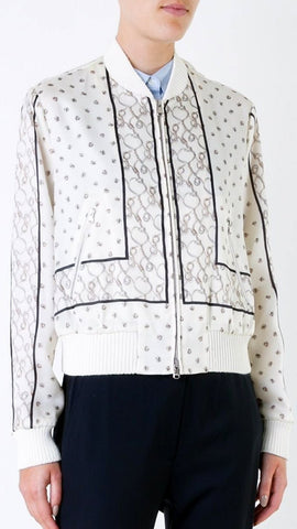Foulard Printed Satin Bomber Jacket in White - DESIGNER INSPIRED FASHIONS