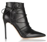 Lace-up Leather Ankle Boots in Black - DESIGNER INSPIRED FASHIONS