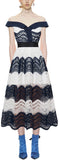 Off Shoulder Wave Guipure Midi Dress
