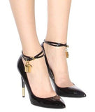Padlock & Key Embellished Patent Leather Pumps in Nude or Black - DESIGNER INSPIRED FASHIONS
