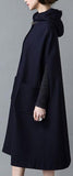 Long Hooded Wool Cape Coat in Deep Blue - DESIGNER INSPIRED FASHIONS