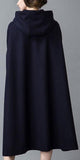 Long Hooded Wool Cape Coat in Deep Blue - DESIGNER INSPIRED FASHIONS