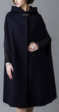 Long Hooded Wool Cape Coat in Deep Blue - DESIGNER INSPIRED FASHIONS