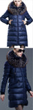 Fur-Hooded Down Puffer Coat, Blue