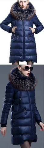 Fur-Hooded Down Puffer Coat, Blue