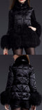 Short Puffer Down Coat with Sheep Wool/Fur, Black