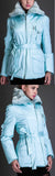 Rabbit Fur Collar Short Coat, Light Blue