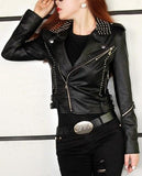 Studded Black Faux-Leather Biker Jacket - DESIGNER INSPIRED FASHIONS