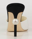 Goatskin Leather Cap Toe Heels Mules - White/Black | DESIGNER INSPIRED FASHIONS