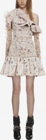 Star Mesh Ruffle Dress