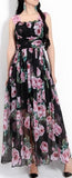 Rose Print Chiffon Maxi Dress