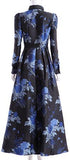 Blue-Floral Long-Sleeve Maxi Dress