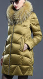 Puffer Down Coat with Removable Fur, Gold