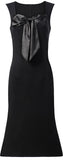 Black Satin Bow Square-Neck Midi Dress