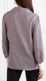 Guipure Lace-Trimmed Printed Silk Blouse
