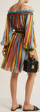 Striped Chiffon Off-the-Shoulder Dress