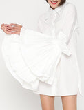 Pleated-Flared-Sleeve Shirt - Black or White