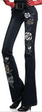 Rose Embellished Flared Jeans in Black or Blue - DESIGNER INSPIRED FASHIONS