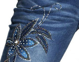 Embellished Floral Faded Denim Jeans - DESIGNER INSPIRED FASHIONS