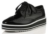 Leather Wedge Platform Oxford Shoes in Black or Silver - DESIGNER INSPIRED FASHIONS