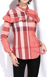 Ruffle Check Print Shirt, Red