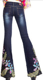 Embellished Floral Faded Flared Jeans in Dark or Light Blue Wash - DESIGNER INSPIRED FASHIONS