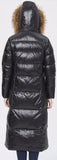 Fur-Hooded Long Puffer Coat, Black