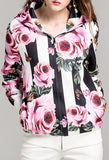 Rose & Stripe Print Hooded Jacket