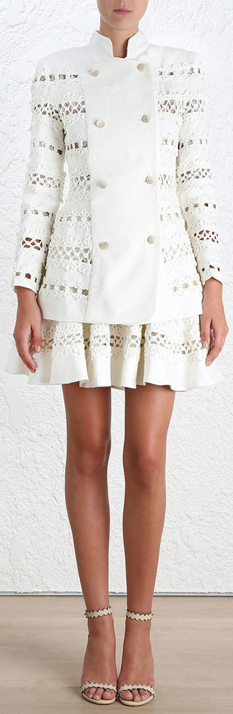 Double-breasted Crochet-Paneled Linen Jacket & Havoc Corded Skirt