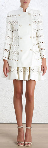 Double-breasted Crochet-Paneled Linen Jacket & Havoc Corded Skirt