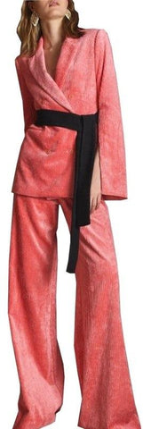 Sash-Belted Blazer and Wide Leg Pant-Suit