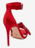 Bow Embroidered Sandals, Red