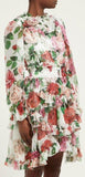 Rose-Print Silk-Chiffon Ruffled Mini Dress