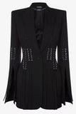 Eyelet Embellished Lace-up Grain de Poudre Blazer