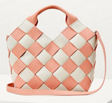 Pink And White Woven Basket Gingham Mini Leather Bag